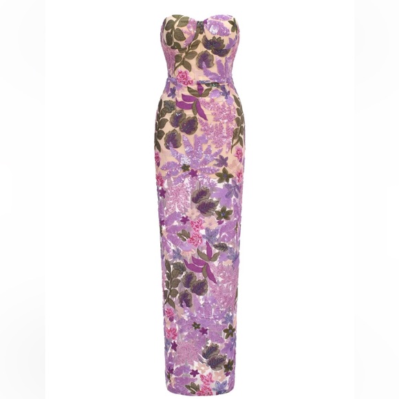 Bella Barnett Eugenia Floral Strapless Mesh Sequined Dress - Picture 2 of 14